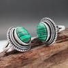 Oval Malachite Rings for Women Antique Silver Plated Rhinestone Plum Flower Vintage Fashion Jewelry
