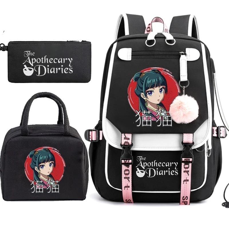 3 Piece School Backpack Set for Students Large Capacity Oxford Cloth Schoolbag with Shoulder Strap and Pencil Case