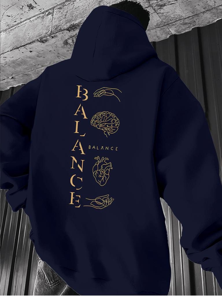 American-style abstract minimalist men's hooded sweatshirt with gold thread print, perfect for casual everyday wear in autumn and winter.