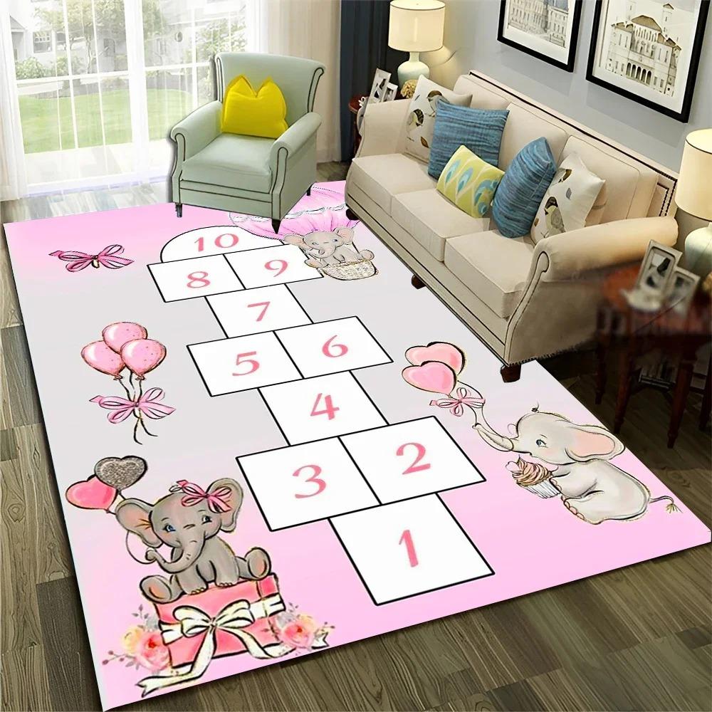 Hopscotch Child Digital Games Boy Girls Carpet Rug for Home Living Room Bedroom Sofa Doormat Decor,Non-slip Floor Mat