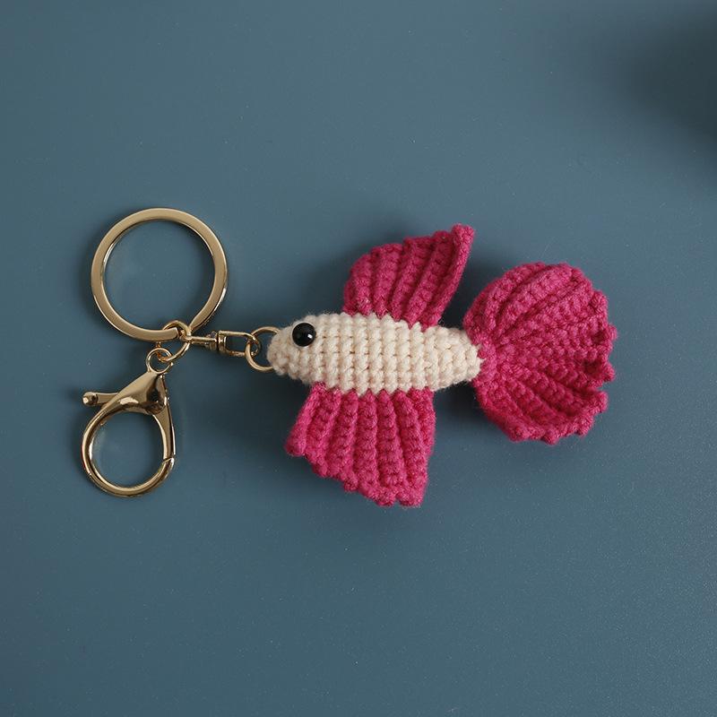 Funny Shrimp Doll Crochet Keychain Handmaking Clown Fish Knitting Keyrings Cute Shrimp Keyrings Bag Pendant Custom Accessories
