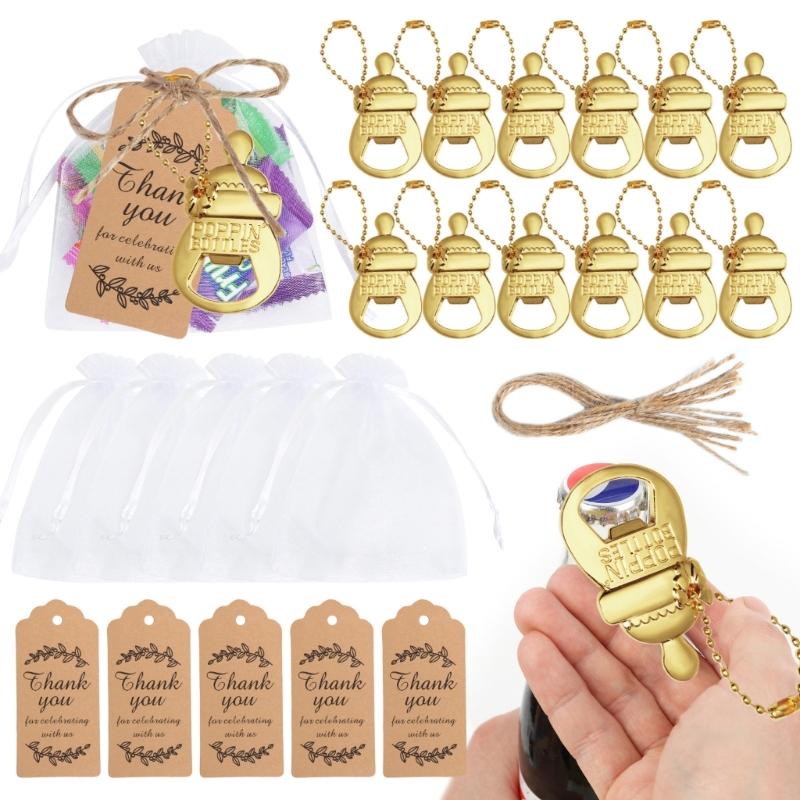 Pack Of 12 Stylish Feeder Bottle Openers for Baby Shower Souvenirs Party Supplies with Organza Bag and Thank You Label