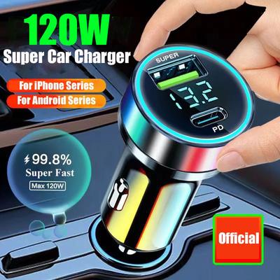 120w Car Charger Usb Type C Super Fast Charging Adapter Pd 20w Portable For Iphone 13 Pro Max 14 12 11 Ipad Oneplus Cellphone