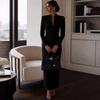 Rochie de damă la modă, cu decolteu în V și guler înalt, cu mânecă lungă, bodycon, pentru petrecere de seară, care accentuează talia