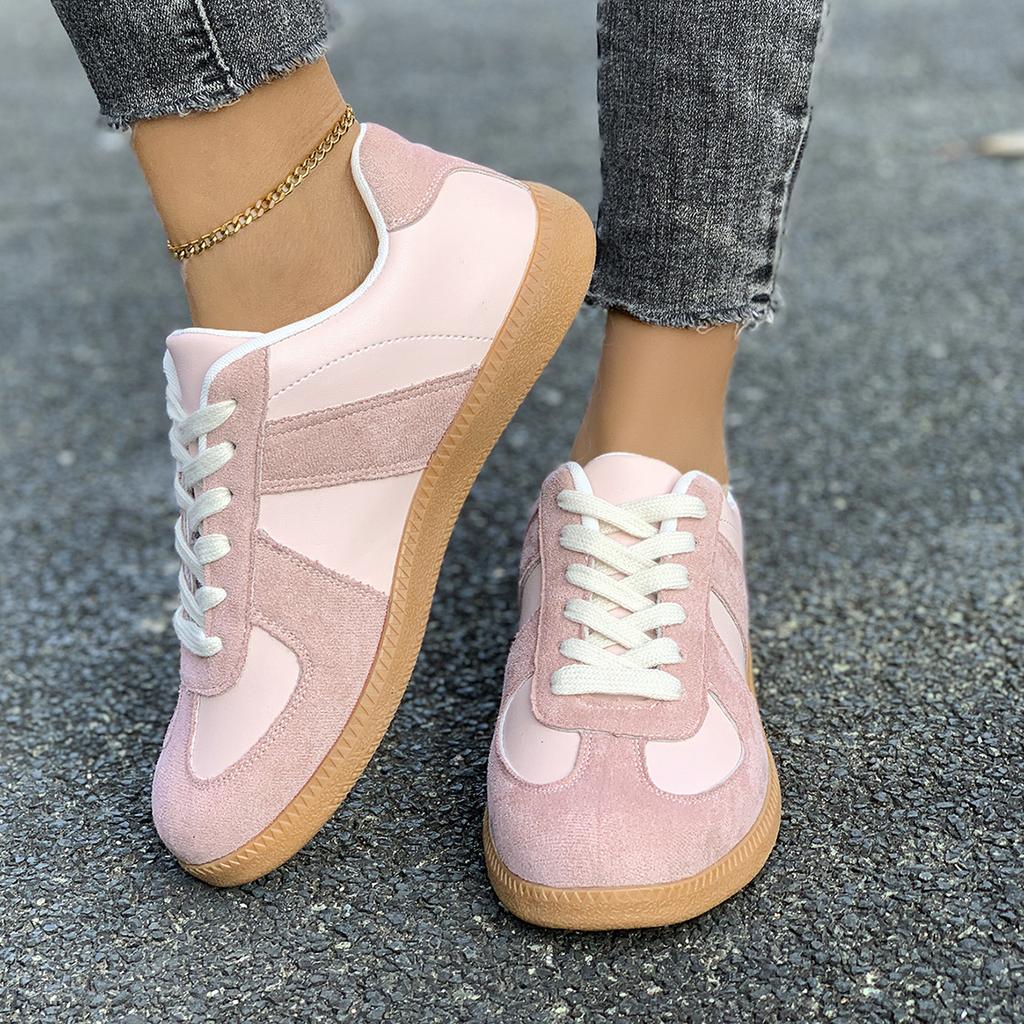 Women Sneakers New Fashion Round Toe Casual Lace Up Shoes for Women Patchwork Retro Outdoor Flat Sneakers for Women