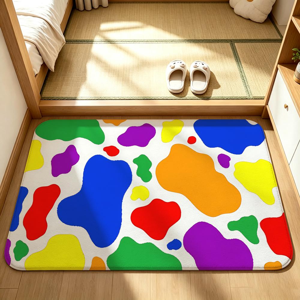 Macaron Color Cow Spot Allover Floor Mat Bedroom Carpet, Bathroom Foot Mat, Doormat, Non-Slip Absorbent Multi-Use