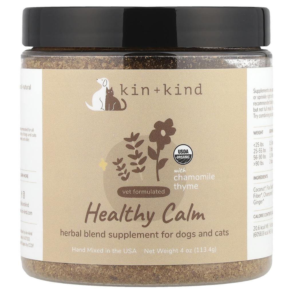 Kin+Kind Healthy Calm, Herbal Blend Supplement for Dogs and Cats, with Chamomile Thyme, 113.4 G (4 Oz)