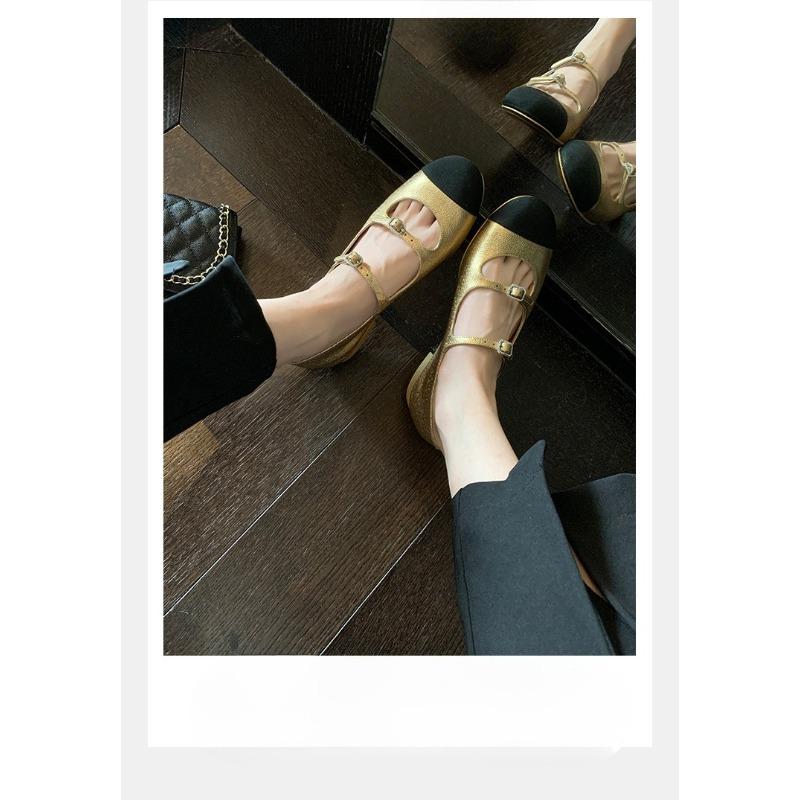 One-piece Shoes, Women's Round-toed Rhinestone Flat Single Leather Shoes