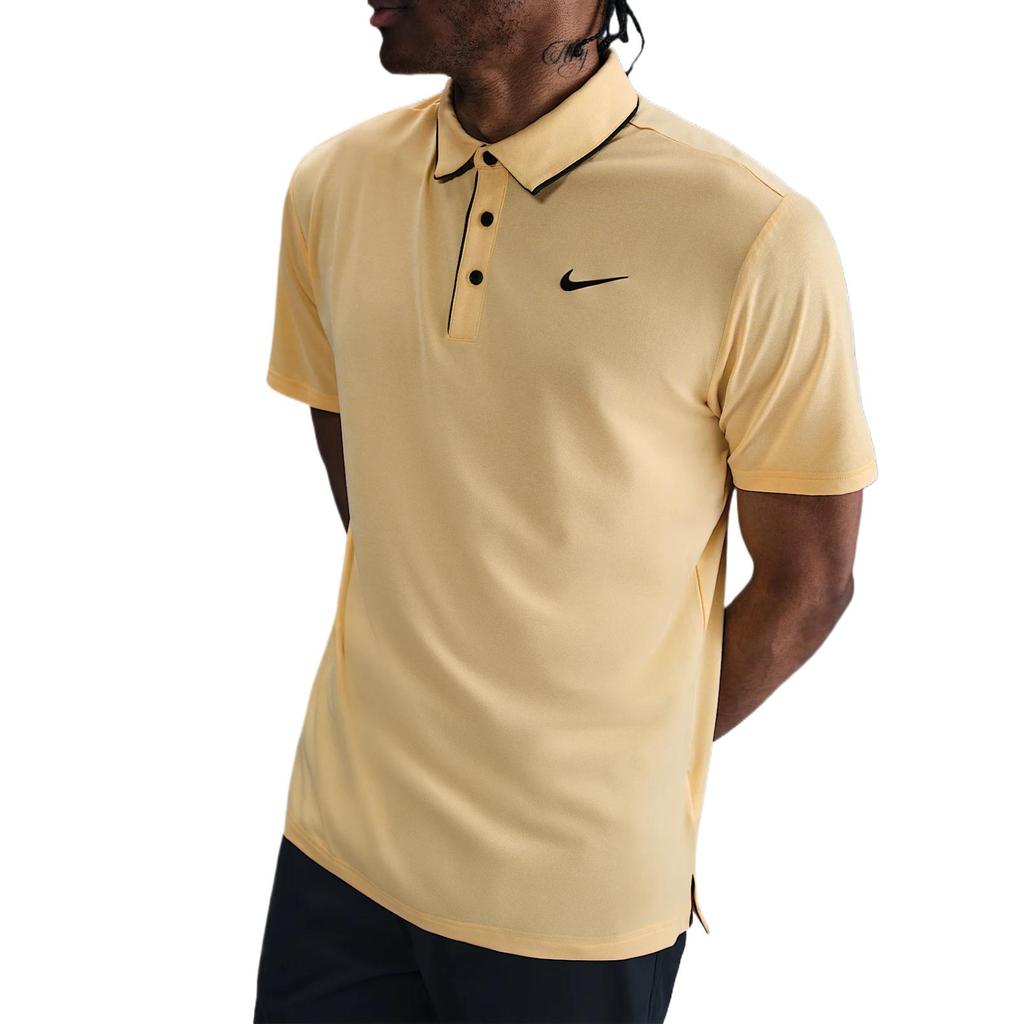 Nike Dri-Fit Swoosh SS25 Tour Series Comfortable Casual Versatile Short Sleeve Golf Shirt Men tops Yellow-Gold Black FZ7497-795