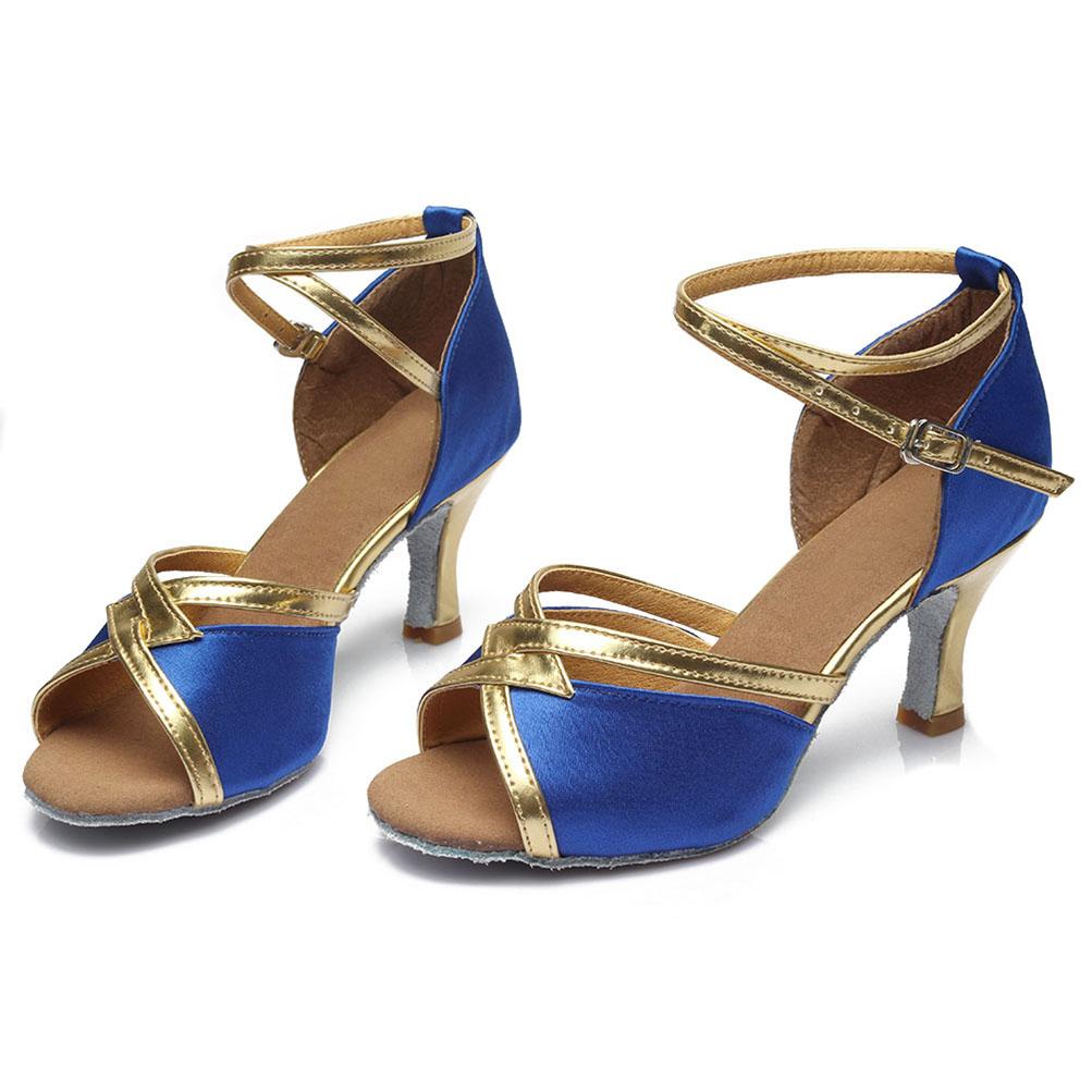 Women's Latin Dance Shoes Satin Soft Tango Salsa Modern Ballroom Dancing Shoes Heeled 7CM