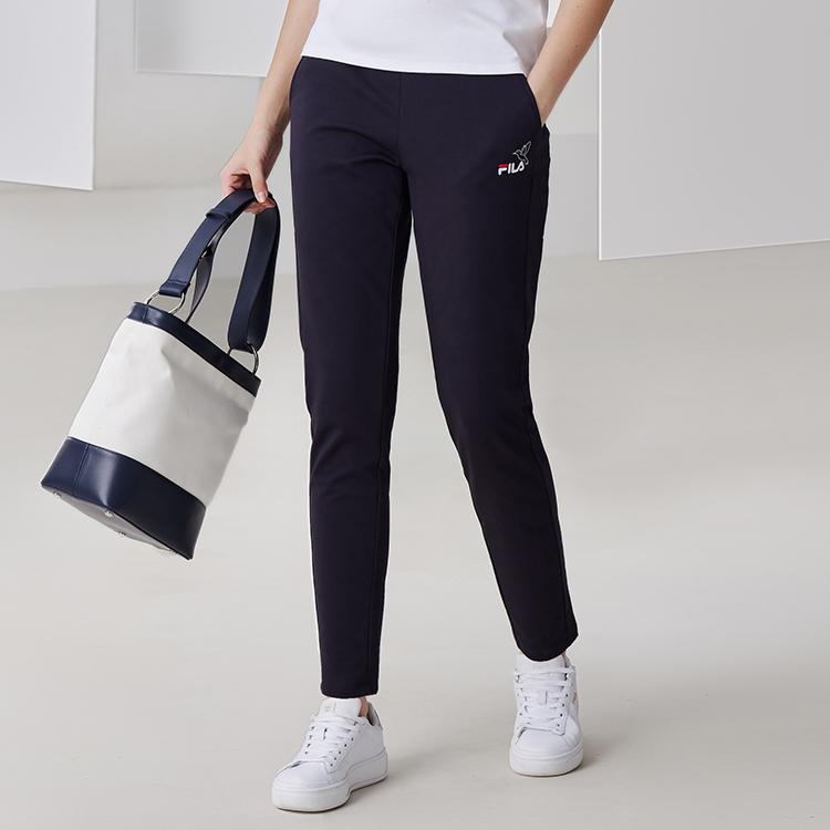 FILA Embroidered Logo Straight Leg Breathable Knitted Sports Pants Women bottoms Legendary-Blue F11W128604F-NV