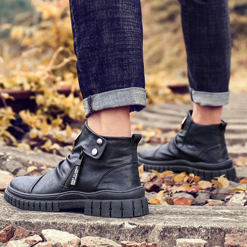 Fashion Designer Luxury Zipper Mens Boots Autumn White High Top Men Casual Shoes Black Ankle Boots Fashion Motorcycle Shoes For Men