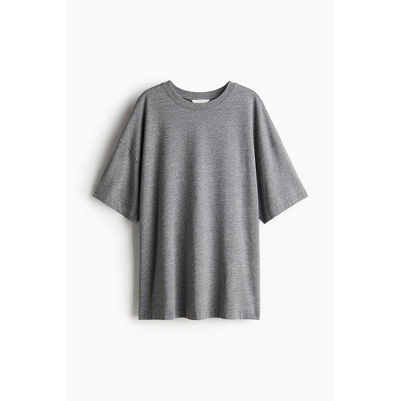 

Женская футболка HM 2025 Лето Новая Мода Короткий рукав круглый вырез Повседневная Хлопковое джерси Оверсайз футболка 1246290 Mixed Gray 155/80