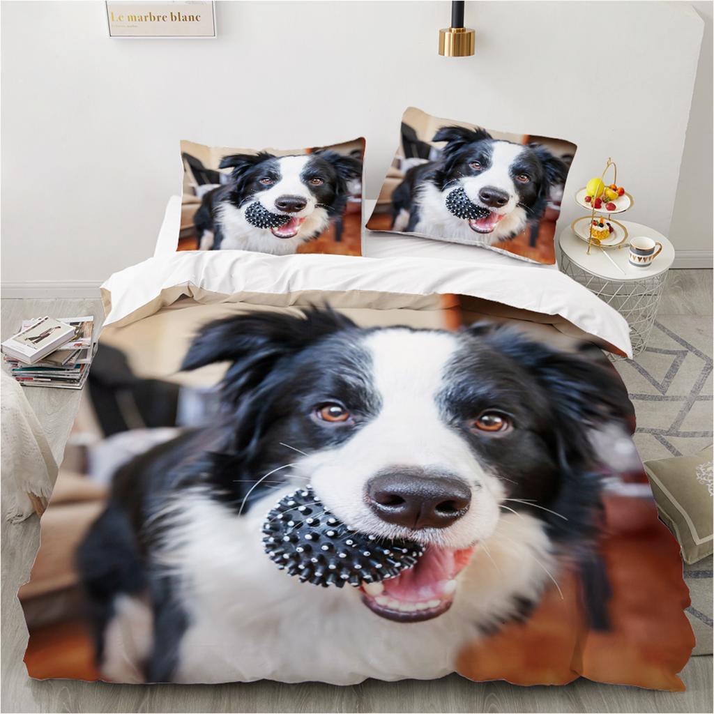 Border collie Bedding Set for Kids Boys, Cute Dog Cat Printed Duvet Cover Set, Twin/Full/Queen/King Bed Linen 200x200 140x200