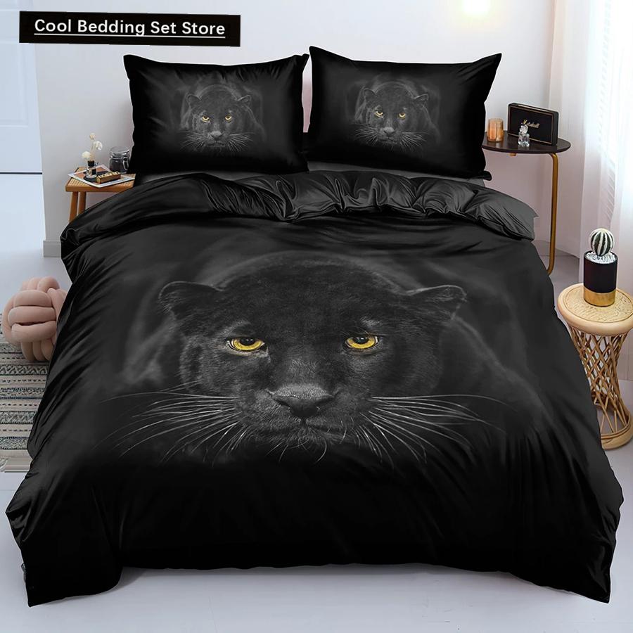 Comforter Lion Tiger King Queen Lovely Wild Animals Bedding Set For Kids Teens Adults Wildlife Grey Black 2/3Pcs