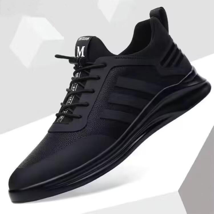 Fashion Sports Shoes Men's Shoes 2025 Spring and Autumn New Leather Waterproof and Odor Proof Casual Shoes Versatile Black Running