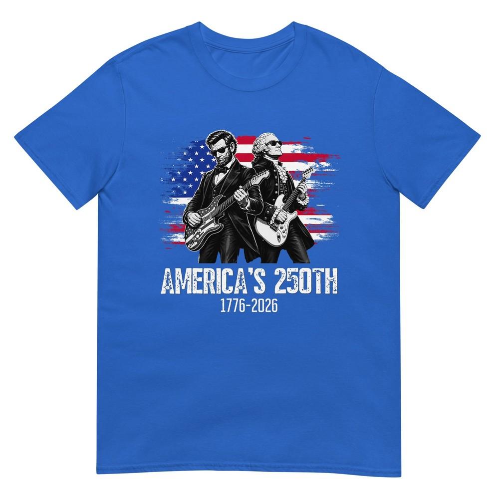 George Washington Lincoln Playing Guitar 4th July 250th TShirt