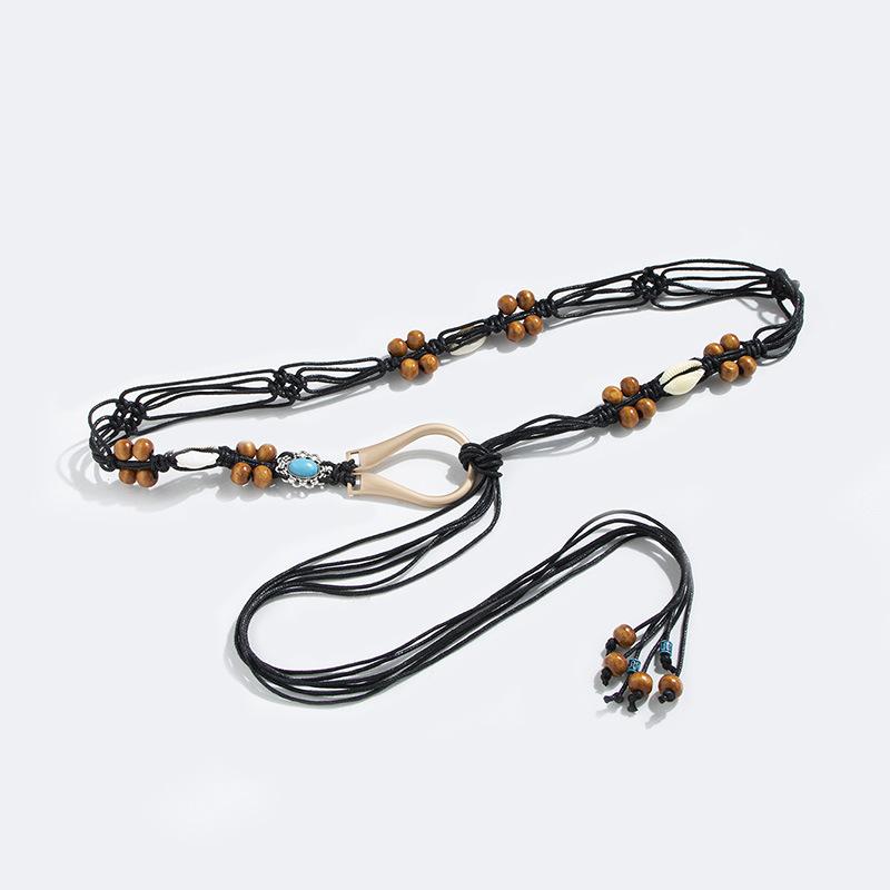 

Бохо Пояс Узловатый Этнический Стиль Ручной Работы Деревянные Бусины и Ракушки Женский Пояс Повседневный Стиль для Отпуска Изысканный Поясной Шнур