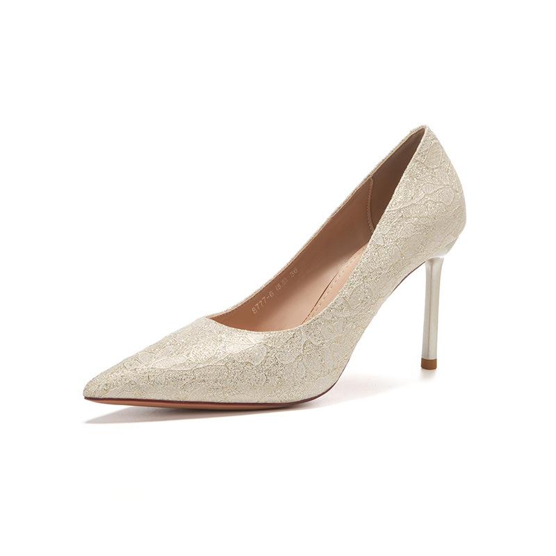 Pointed Phnom Penh Satin Temperament Noble Wedding Banquet High Heels Bridesmaid Shoes Dress Red Festive Wedding