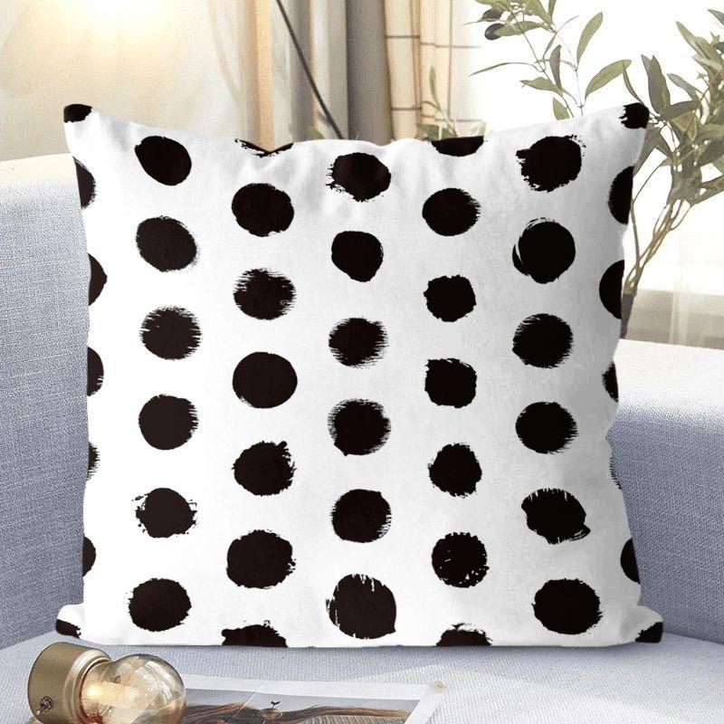 Față de pernă decorativă cu model în buline pentru living, dormitor, pătrată