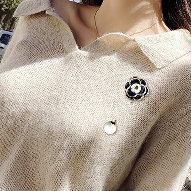 New Fashion Sweater Brooch Rose Flower Corsage Camellia Long Needle Pin Girl Women Shawl Shirt Collar Brooch Pins Accessories