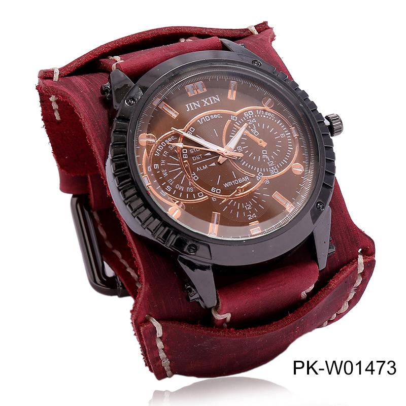 Vintage Watches Men Genuine Leather Pointer Belt Strap Punk Watch Wide Cowhide Bracelet & Bangles For Women Male Jewelry