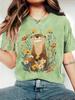 Cute Otter Floral Women's Tee - Nature Graphic, Casual Khaki Top