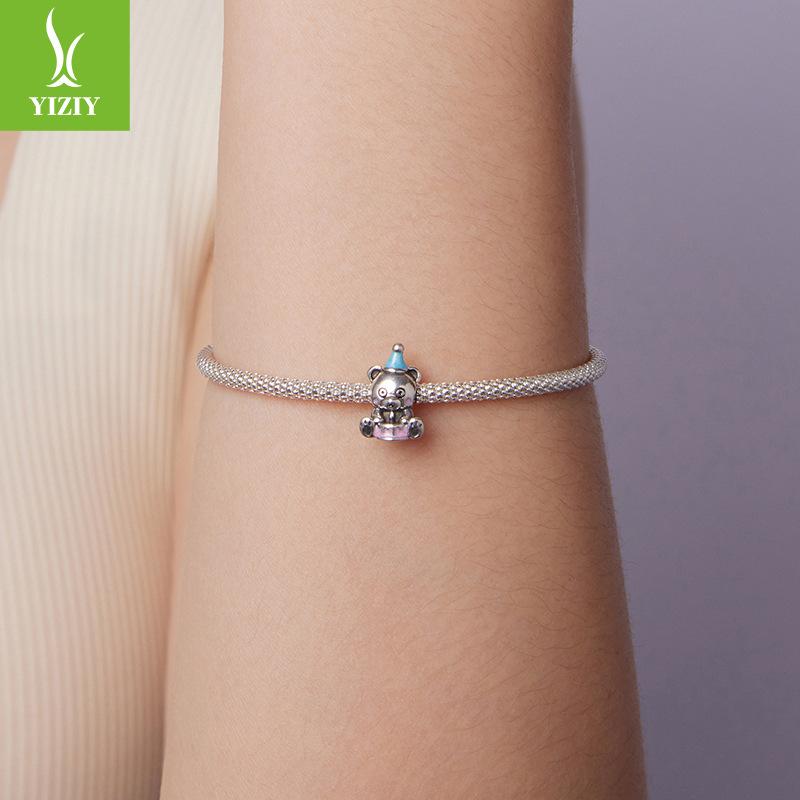 Birthday Cake Bear Diy Bracelet Beaded Accessories Cute S925 Sterling Silver Beads Loose Beads