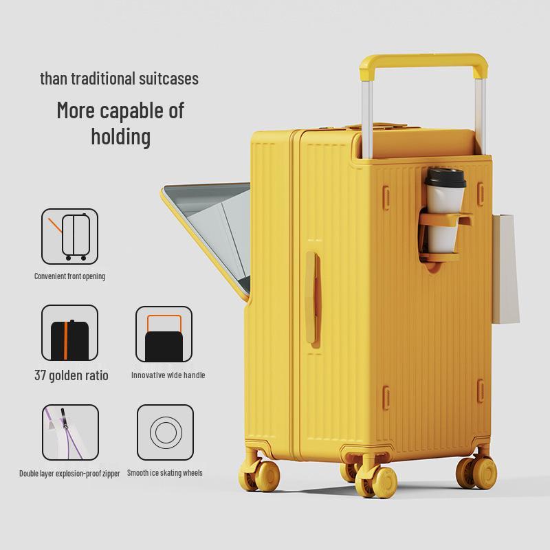 2025 Front-Opening Wide Pull Rod Carry-On Suitcase: Large Capacity, Durable PC Travel Case with Password