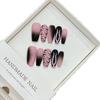 Handmade Cat Eye Coffin Almond French Coffin False Nails Pink 3D Flower Press Nail Sticker Design Acrylic Artificial Fingernails