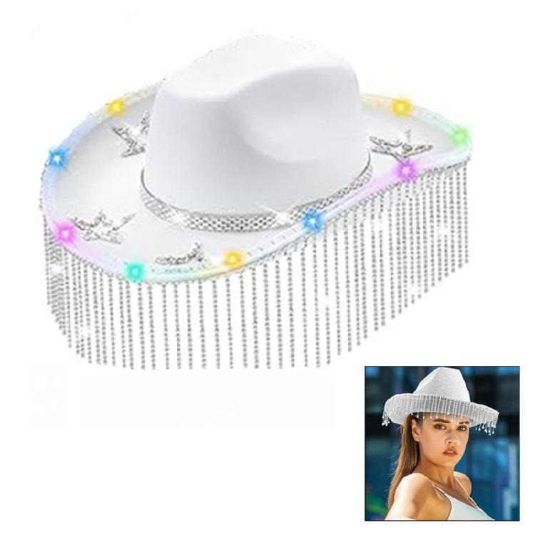 Crystal Cowboy Hat Flickering Tassels Hat for Disco House Cocktail Parties