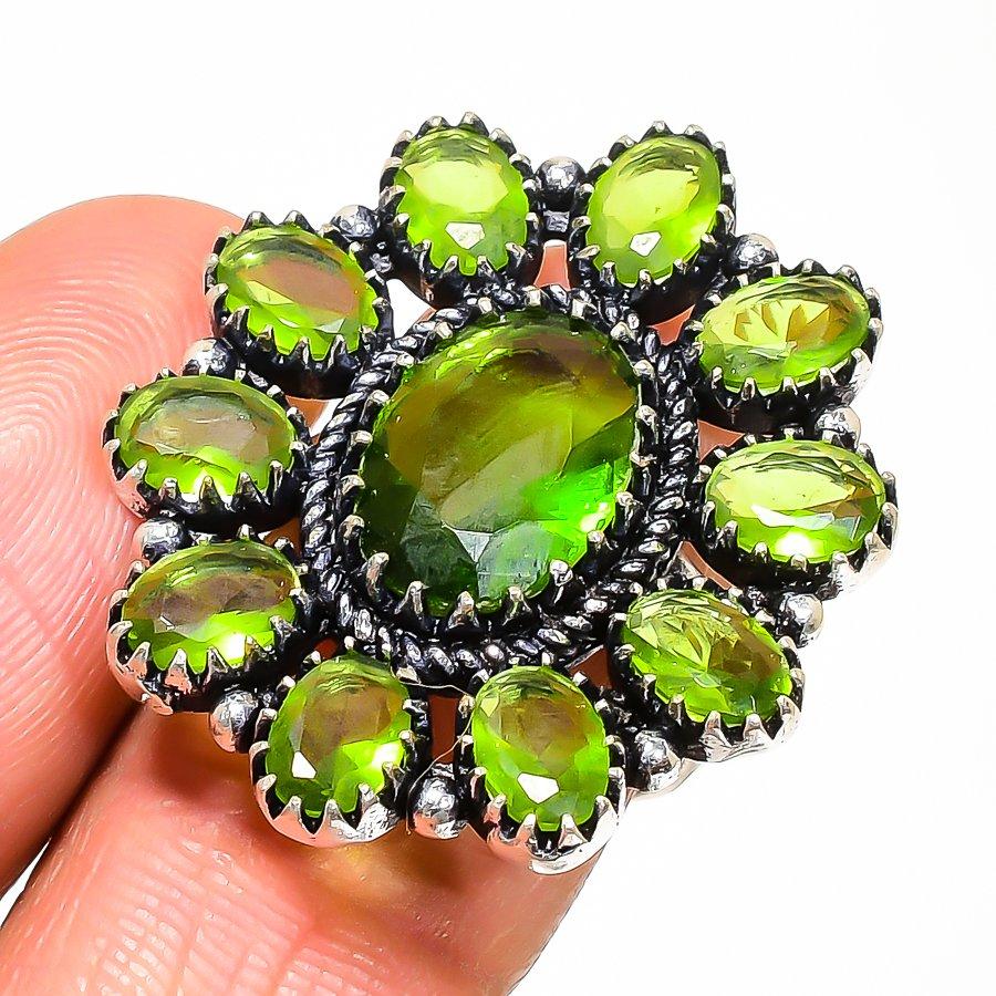 Natural Peridot Gemstone Handmade 925 Sterling Silver Jewelry Ring Size 8 AR-16730