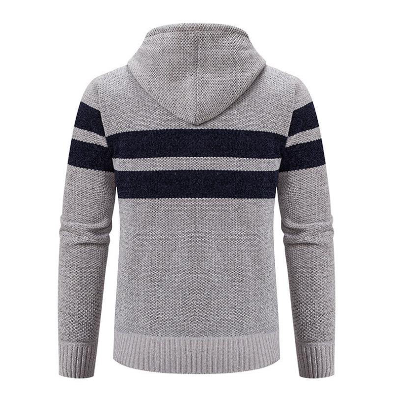 Men's Fall Winter New Fleece Lined Thick Hooded Knit Cardigan, Casual Sweater Outerwear