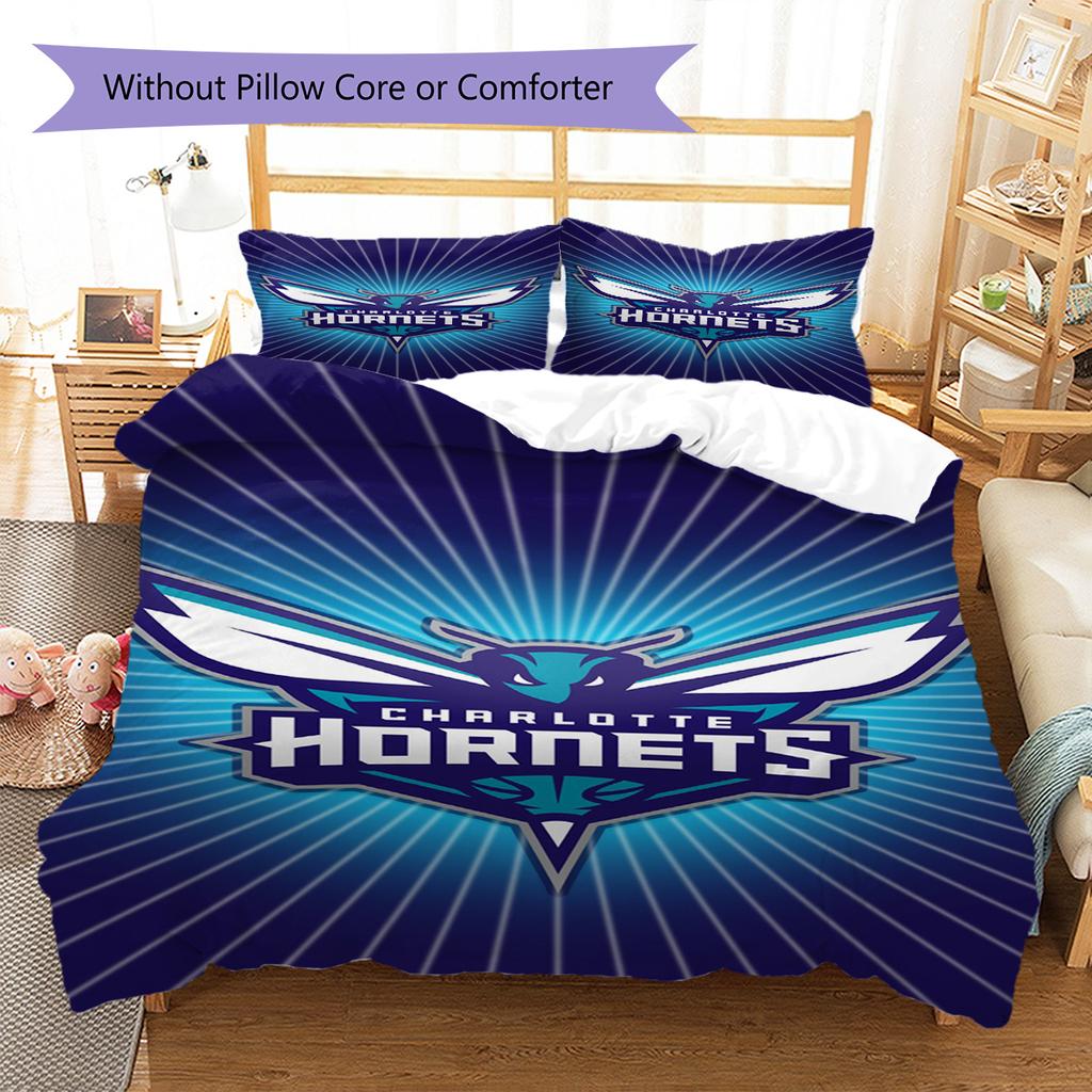 Charlotte Hornets Muster Bettwäsche Set Bettbezug Kissenbezug Heimdeko Geschenk (1 Bettbezug + 2 Kissenbezüge, ohne Füllung)
