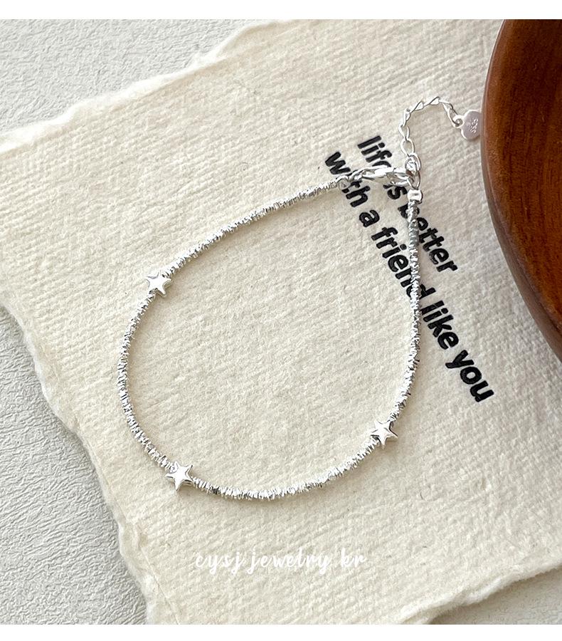 Cui Yan S925 Sterling Silver Korean Five-Pointed Star Bracelet for Women – Trendy Simple Design with Crushed Silver Beads.