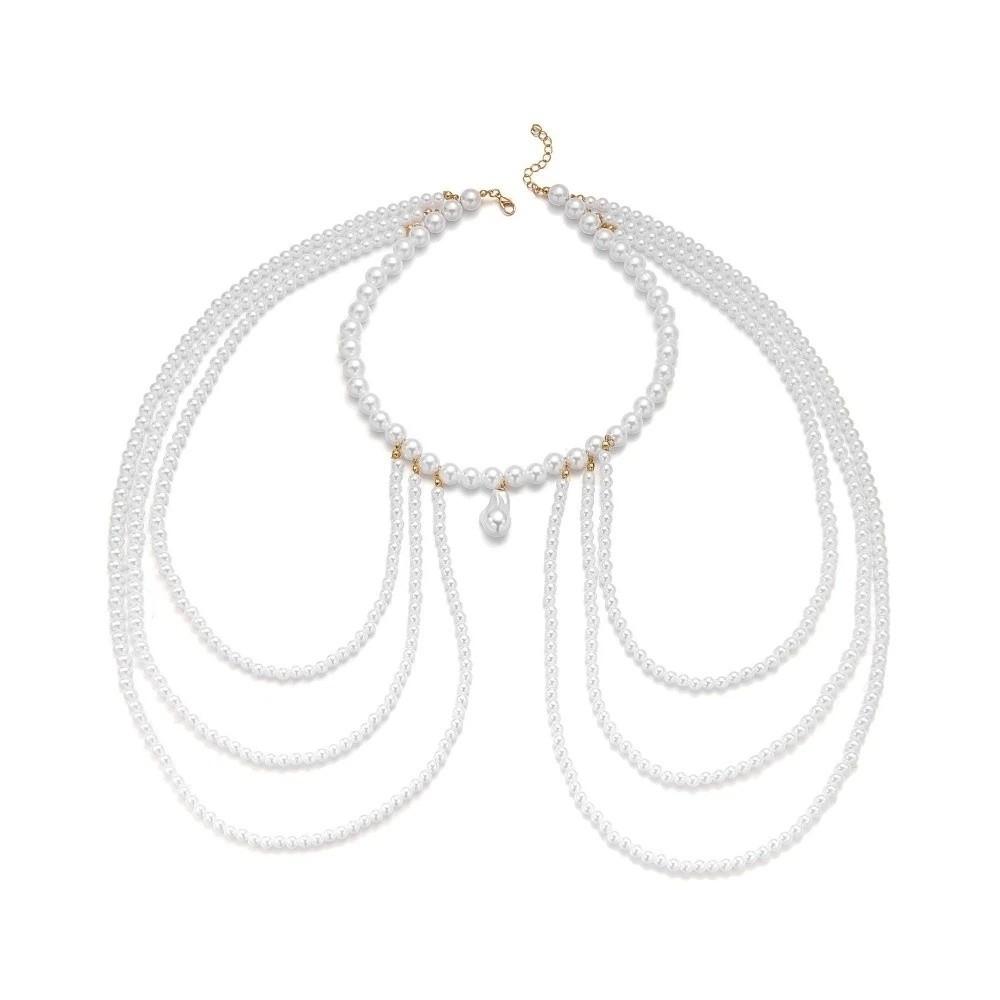 Baroque Style Faux Pearl Pendant Necklace Minimalist Design Body Jewelry  Sweater Accessories