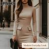 JPNTKY Women's Fashion Autumn Winter Solid Color Print Long Sleeve Casual Dresses