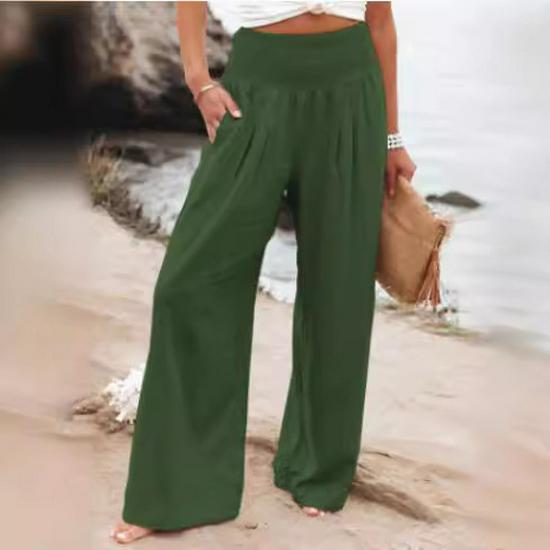 2026 Spring/Summer Women's Casual Loose Cotton Ruched Distressed Mid-rise Pants