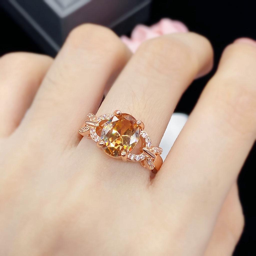 Cool Style Fashionable Champagne Gemstone Women's Fashionable Hand Accessories Light Luxury Ring
