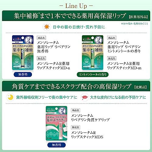 Mentholatum lip repair one exfoliating care lip 3.6g  niacinamide, vitamin e derivative, cica extract, vaseline, intensive scrub care, moisturizing
