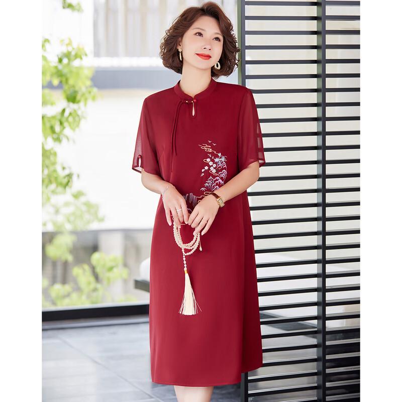 Pasiter Mid-Aged Women's New Chinese Style Embroidered Qipao Dress