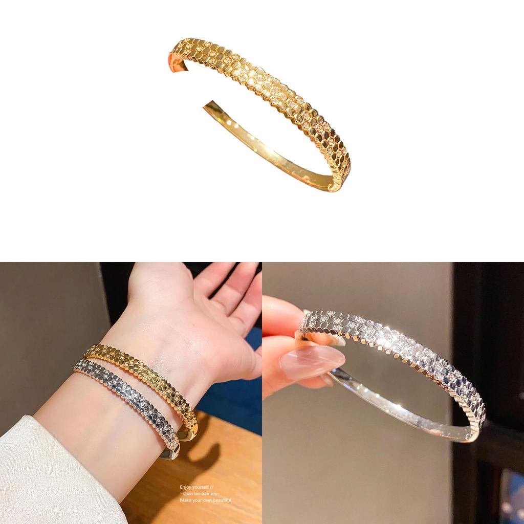 Bracciale Geometrico Esagonale in Zirconia Argento Rame con Stile Lussuoso alla Moda per l'Uso Quotidiano