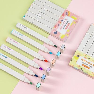 6 stuks Licht Kleur Markeerstift Set Zachte Penseel Art Marker Liner voor Tekenen Schilderen Kantoor School