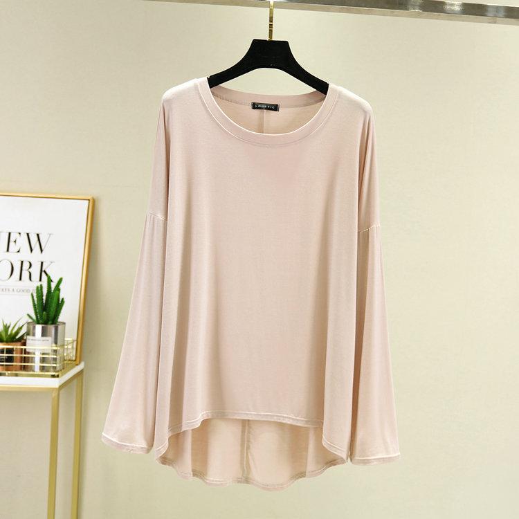 Women's Loose Crew Neck Long Sleeve Modal T Shirt Thin Solid Color Casual Spring Summer Outerwear Basic Layering Top Plus Size