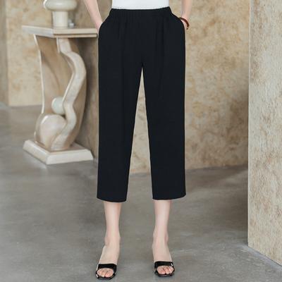 Women's Plus Size 8/9th Elastic Waist Straight Leg Pants, Casual Lightweight Summer Trousers (XL-5XL)