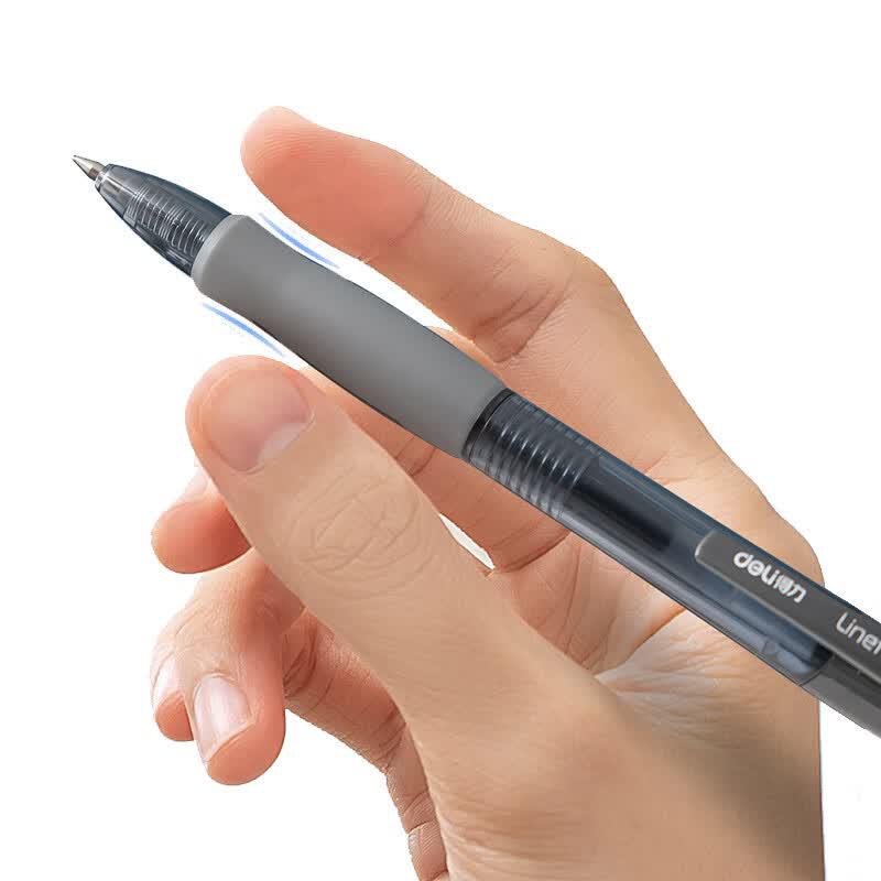 Deli S08 Retractable Gel Pen, 0.5mm, Black (12-pack)