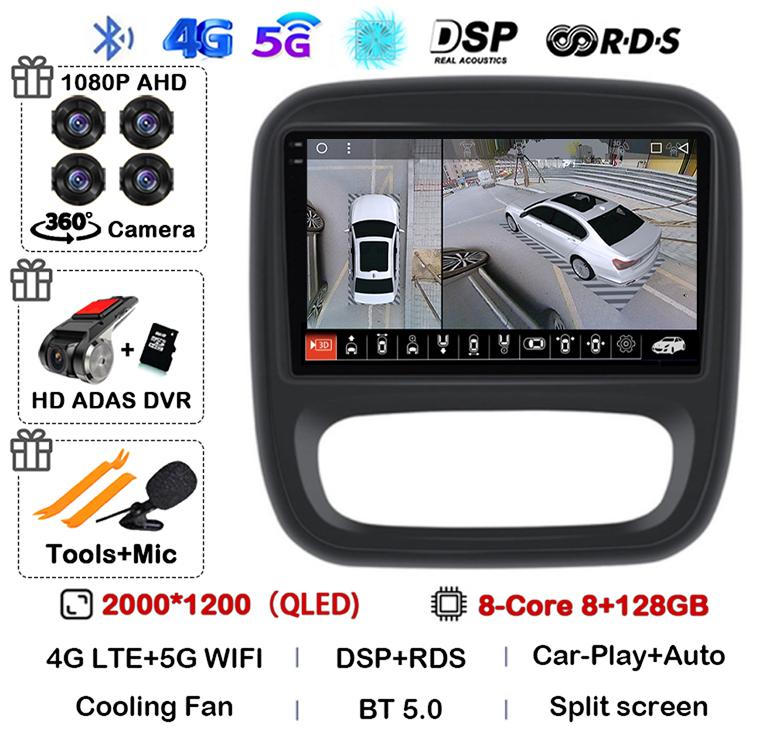 Android 14 Carplay Auto For Renault Trafic 3 2014-2021 Opel Vivaro B 2014-2018 BT Autoradio GPS Multimedia Player Stereo WIFI+4G