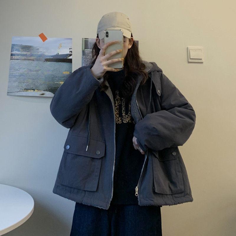 

Женские парки большого размера с капюшоном, толстое пальто, женская мягкая куртка Kawaii, двухсторонняя верхняя одежда, осенне-зимняя теплая куртка-бомбер с длинными рукавами XXL тёмно-синий