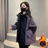 Winter Women's Color Block Hooded Parka Korean Style Loose Warm Casual Padded Jacket