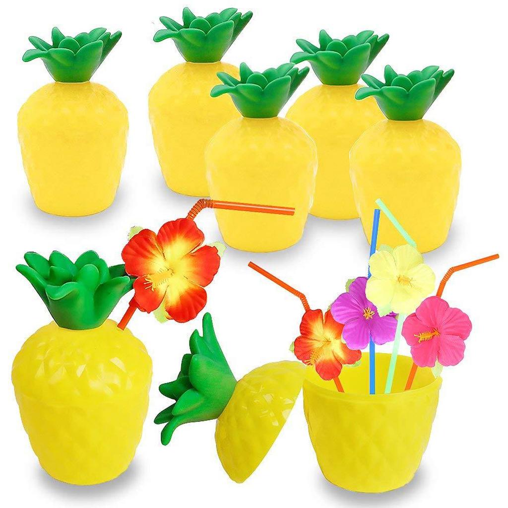 12pcs Hawaiian Party Cups Innovative Stylish Food Grade Drinking Cups with Lids and Straws for Hawai